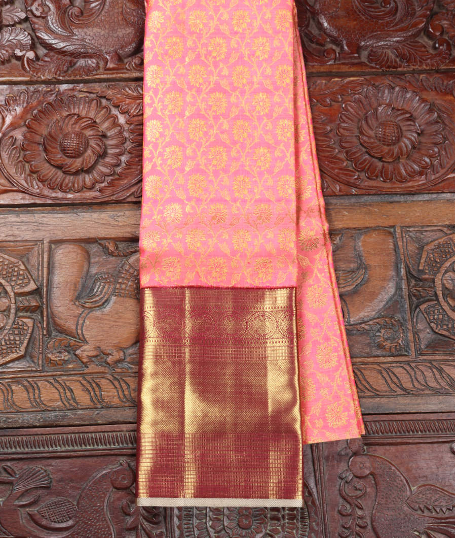 Peach Handwoven Kanjivaram Silk Pavadai T346356-image