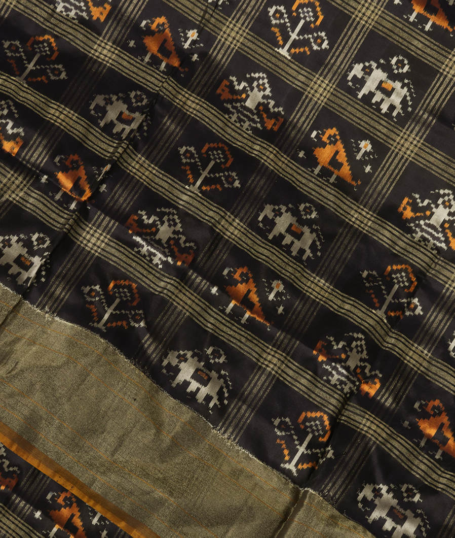 Black Ikat Silk Saree T357193-image