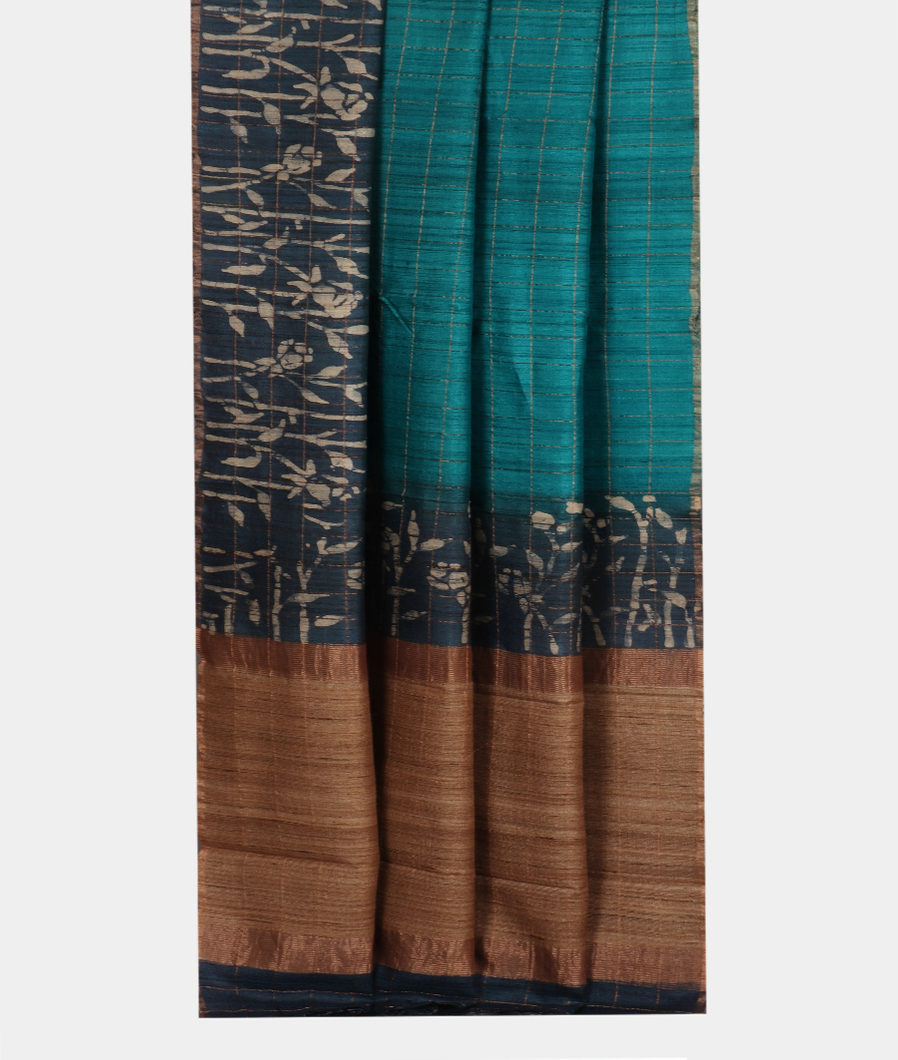 Blue Tussar Printed Saree T3474782