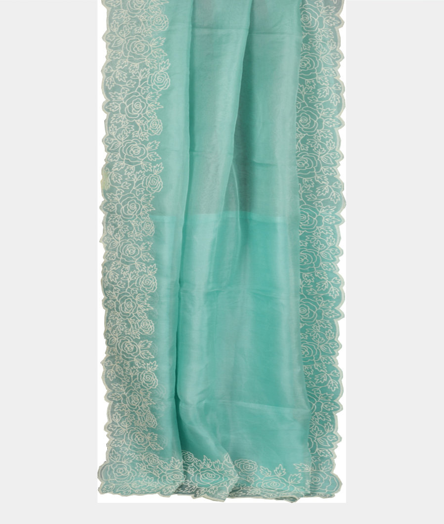 Blue Kora Organza Embroidery Saree T2881062
