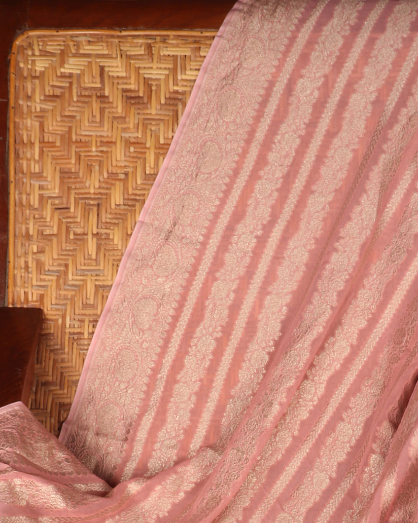 Peach Banaras Georgette Silk Saree T356174-image