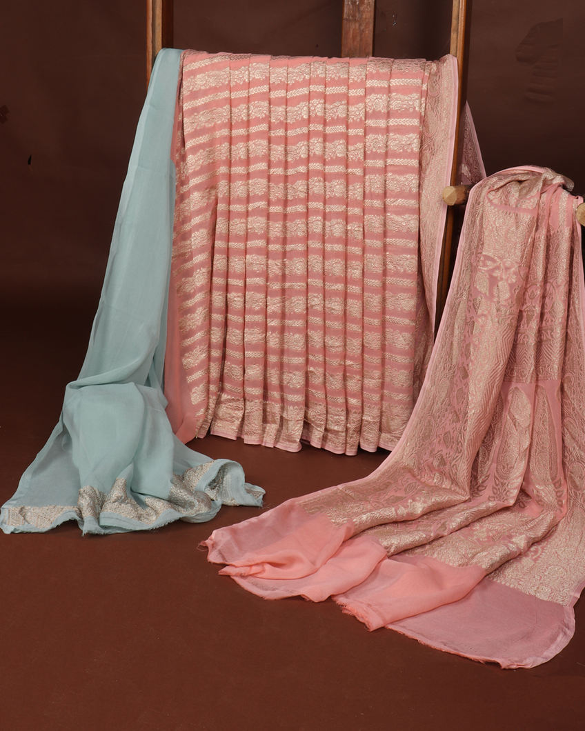 Peach Banaras Georgette Silk Saree T3561742