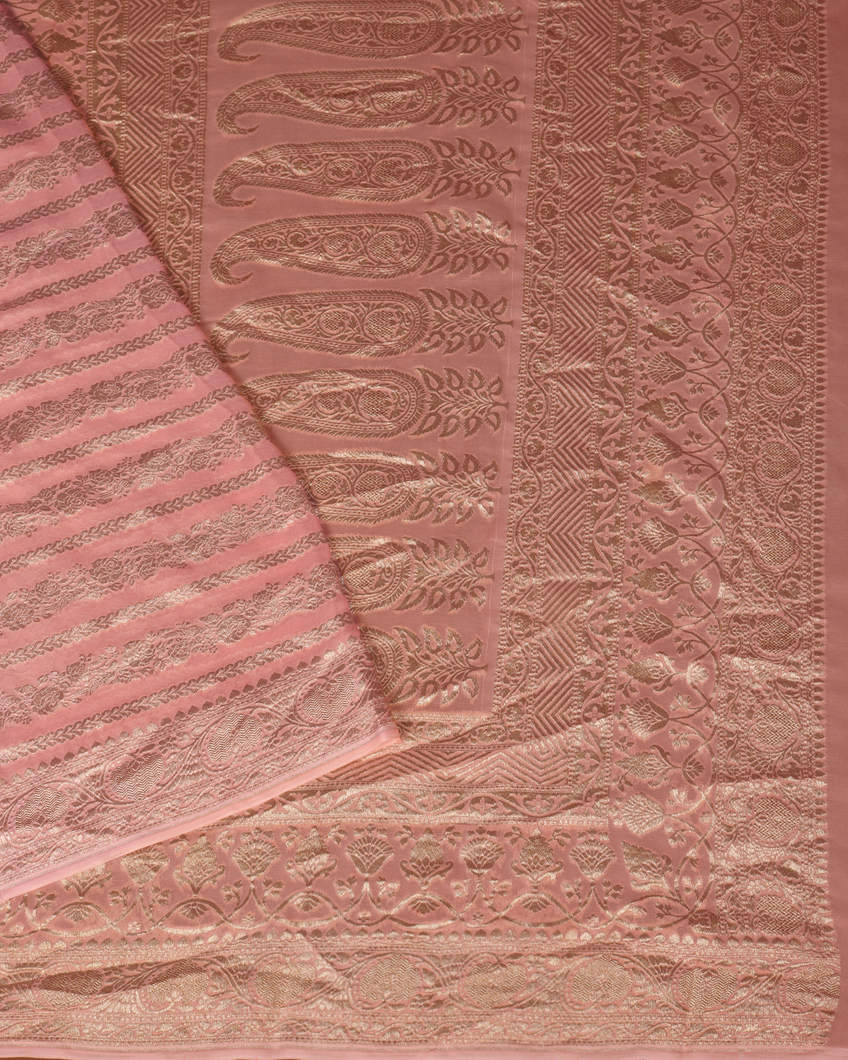 Peach Banaras Georgette Silk Saree T3561744