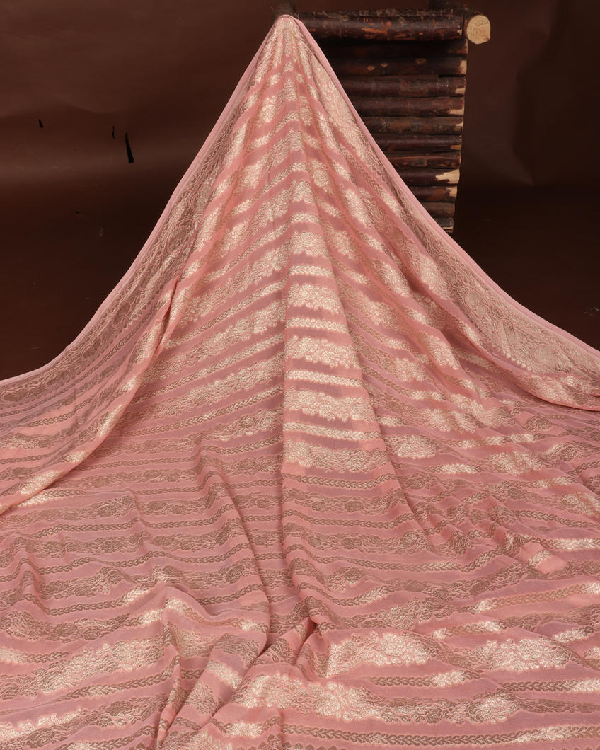 Peach Banaras Georgette Silk Saree T3561745