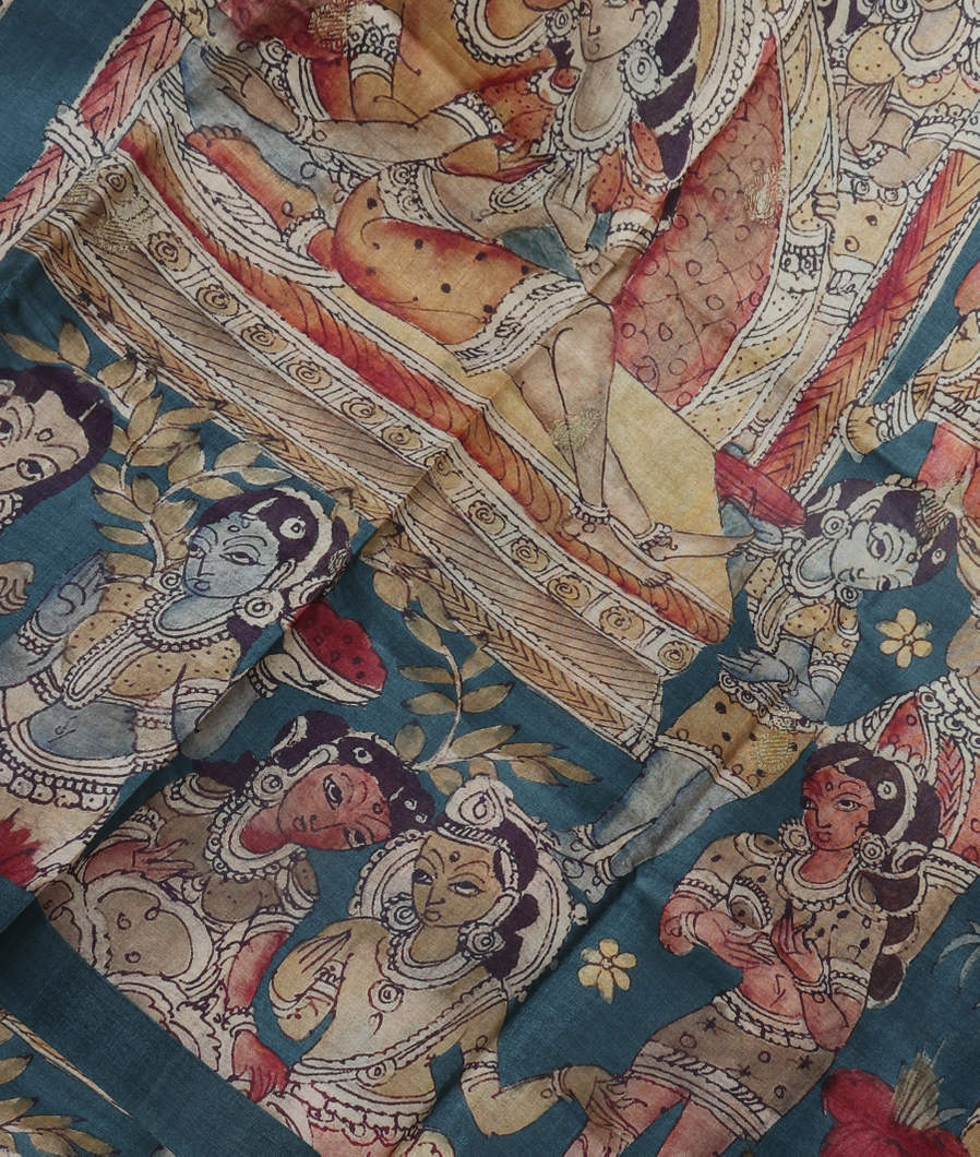 Blue Tussar Printed Saree T350158-image