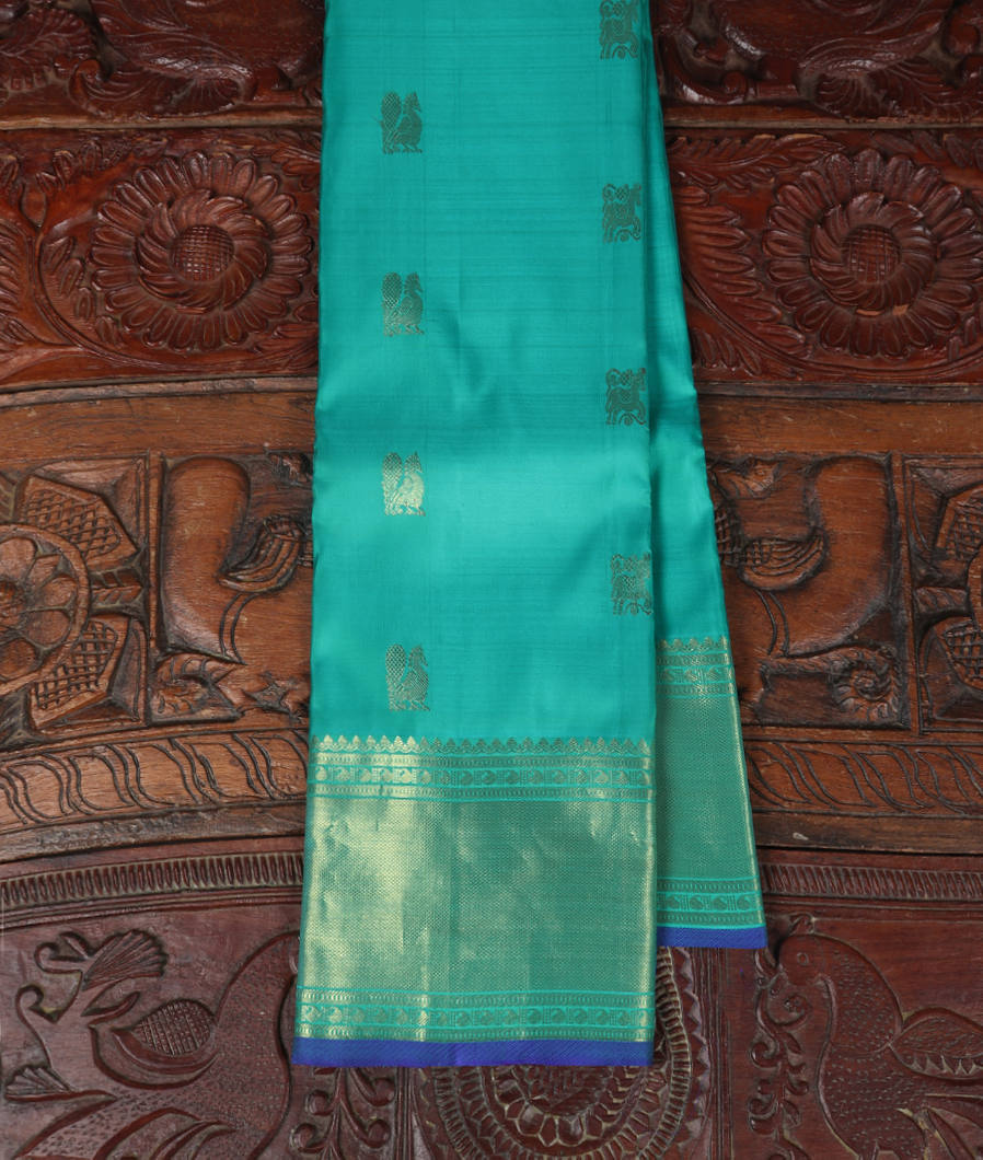 Bluish Green Handwoven Kanjivaram Silk Saree T290991-image