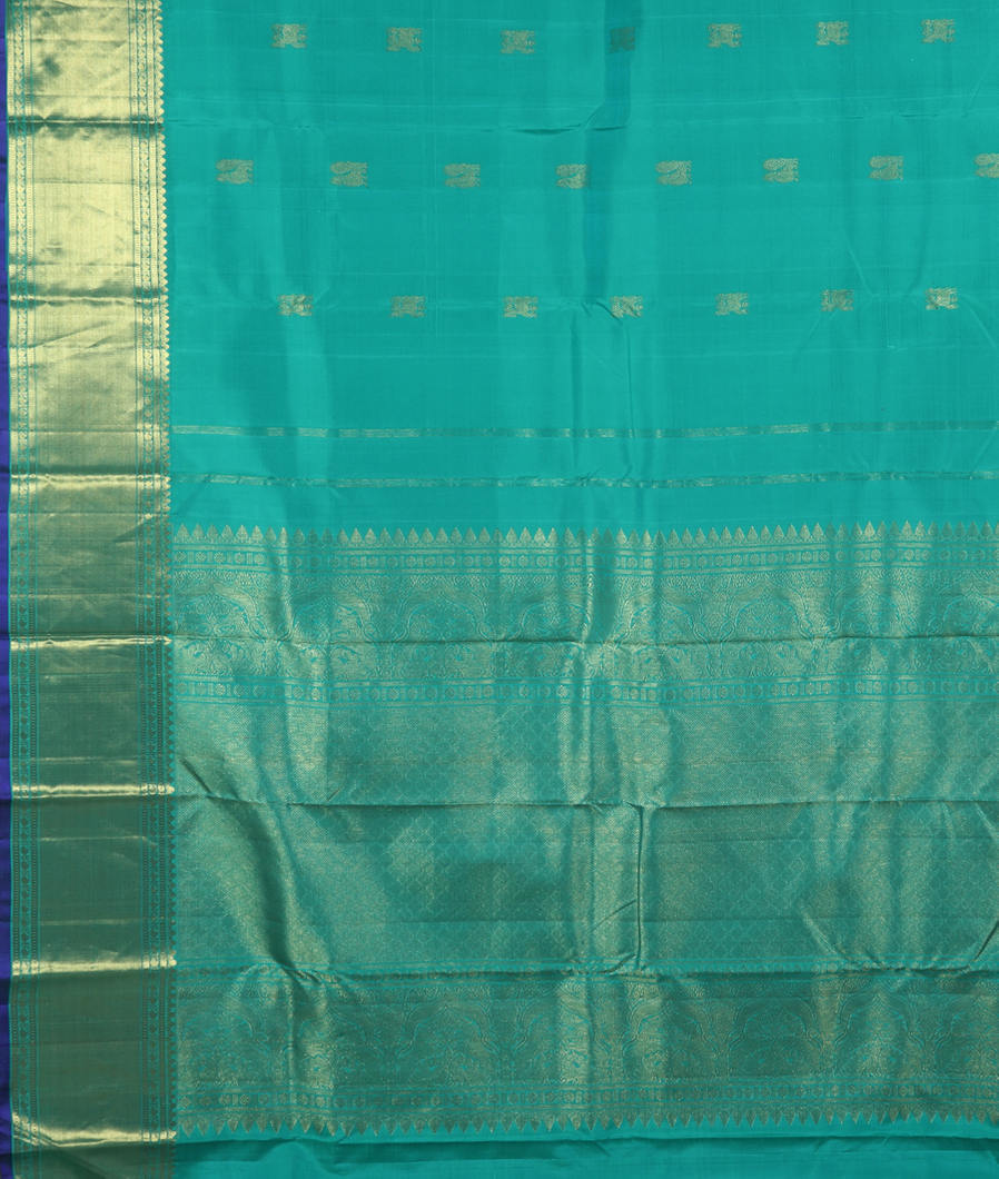 Bluish Green Handwoven Kanjivaram Silk Saree T2909914