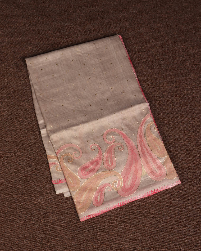 Grey Tussar Embroidery Saree T359322-image