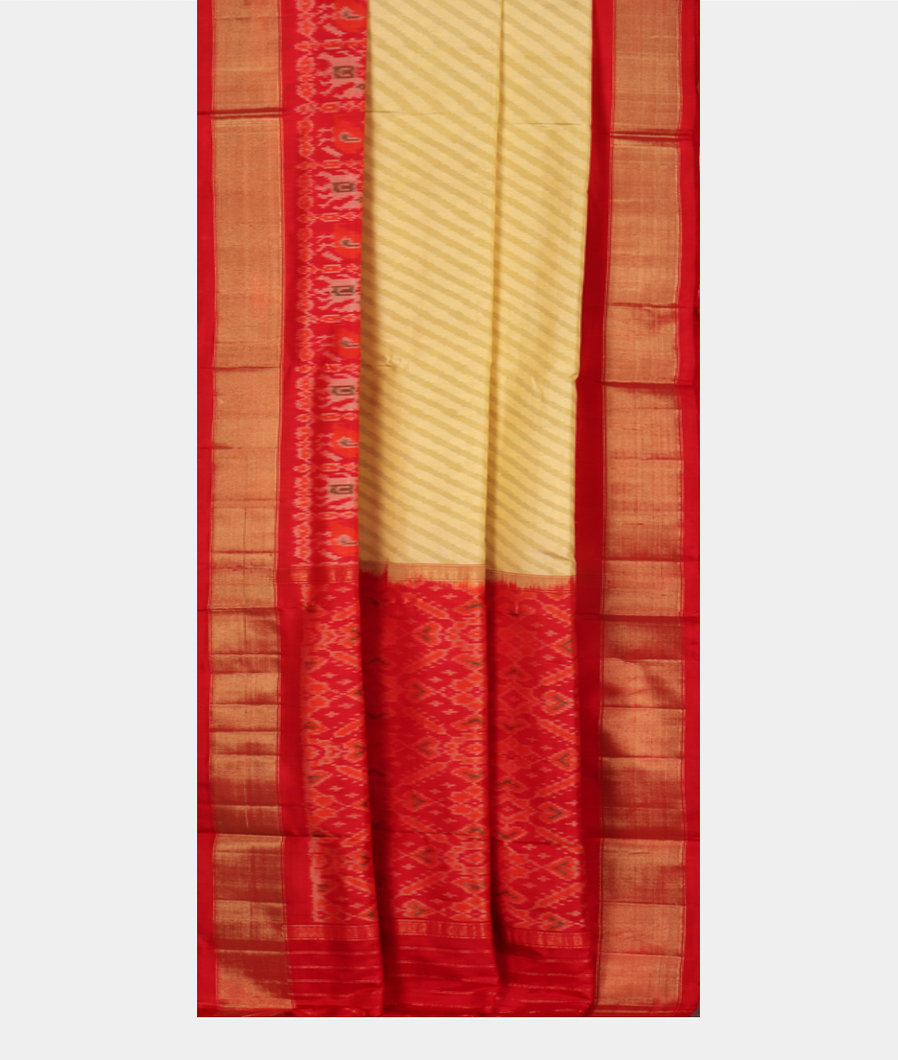 Cream Ikat Silk Saree T3576102