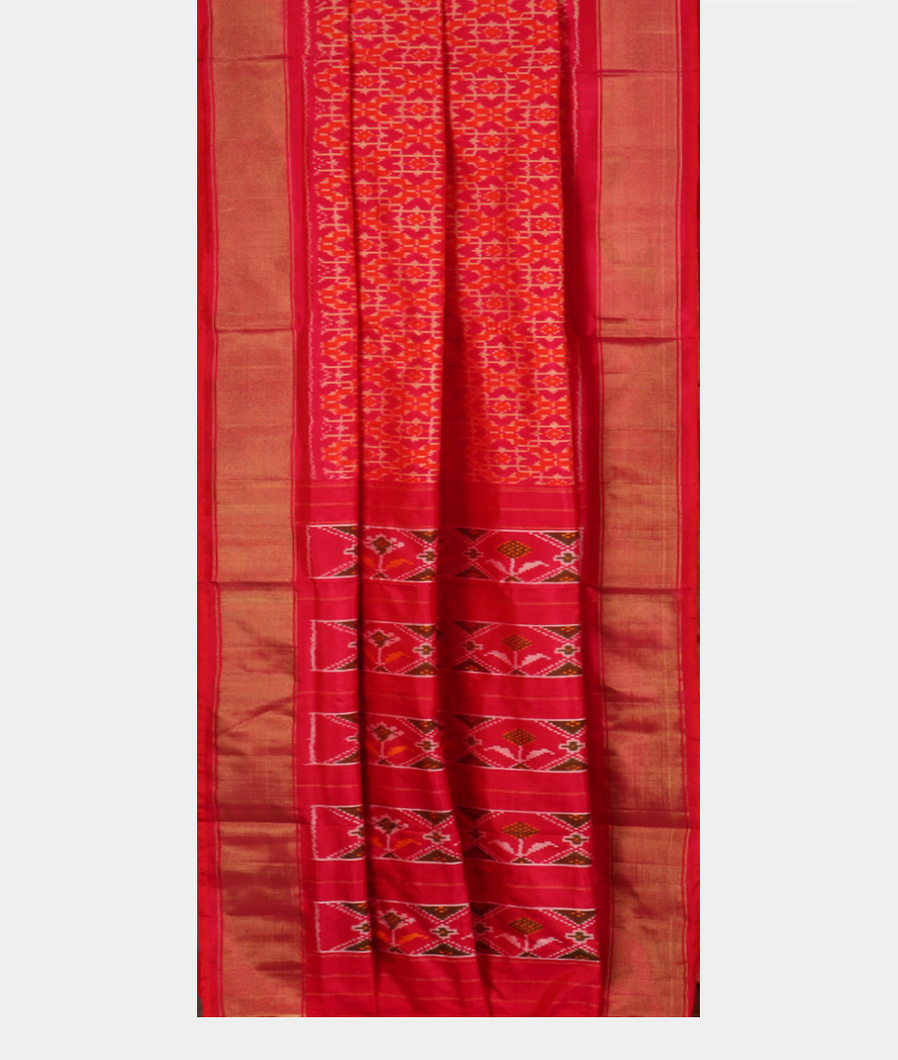 Pinkish Orange Ikat Silk Saree T3593572
