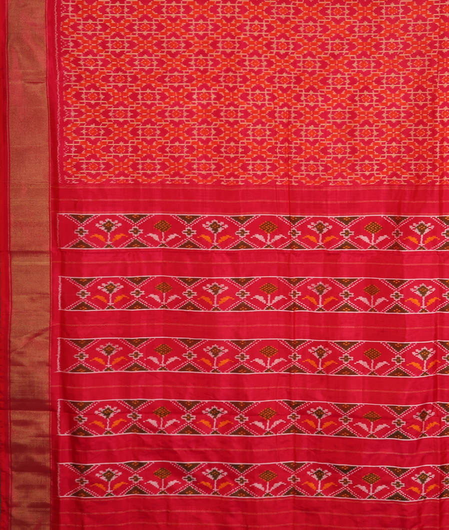 Pinkish Orange Ikat Silk Saree T3593574