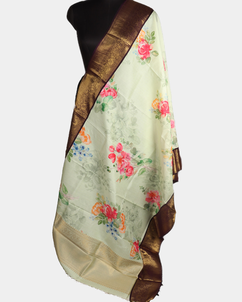 Green Printed Kanjivaram Silk Dupatta T228582-image
