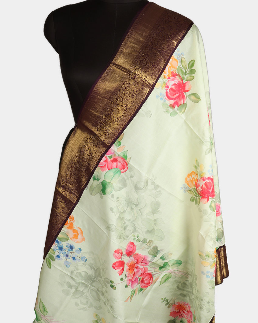 Green Printed Kanjivaram Silk Dupatta T2285822