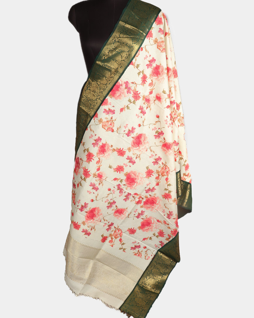 White Printed Kanjivaram Silk Dupatta T228577-image