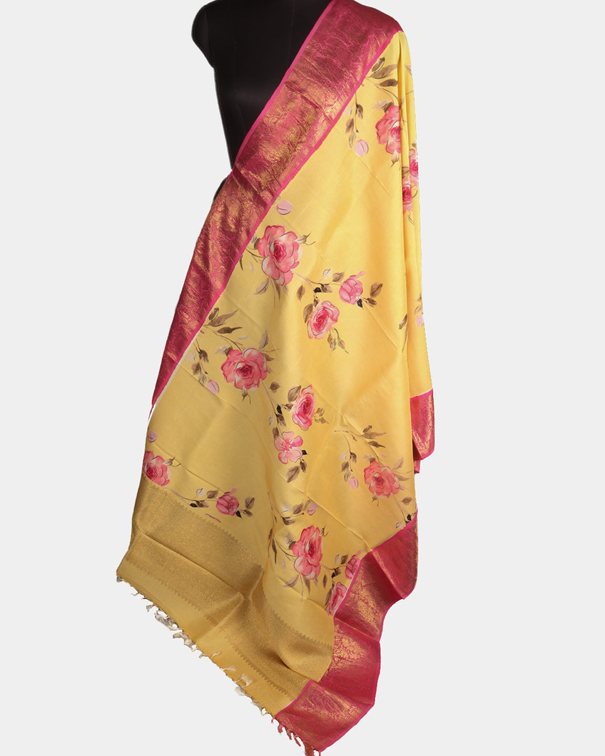 Yellow Printed Kanjivaram Silk Dupatta T228576-image