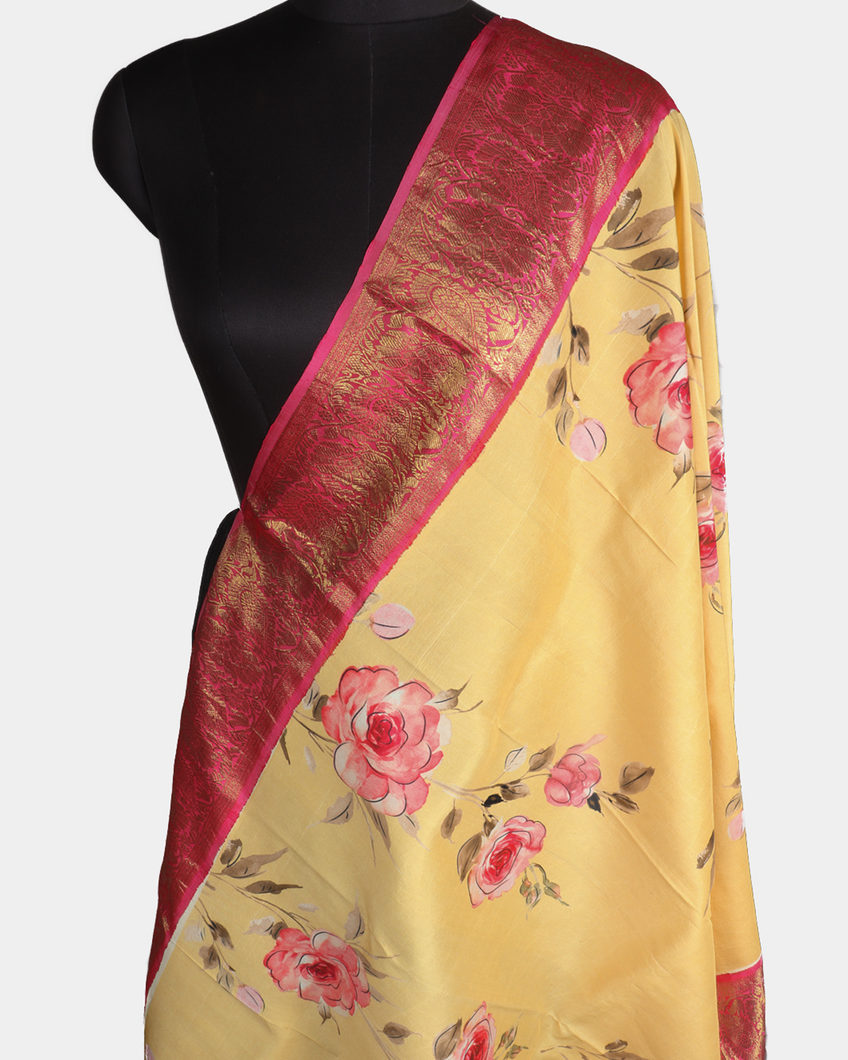 Yellow Printed Kanjivaram Silk Dupatta T2285762
