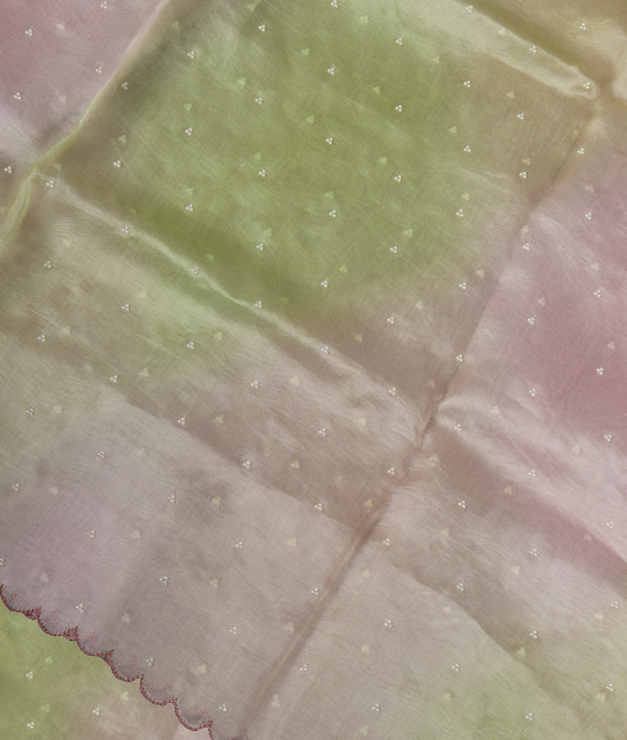 Green and Lavender Kora Organza Embroidery Saree T362969-image