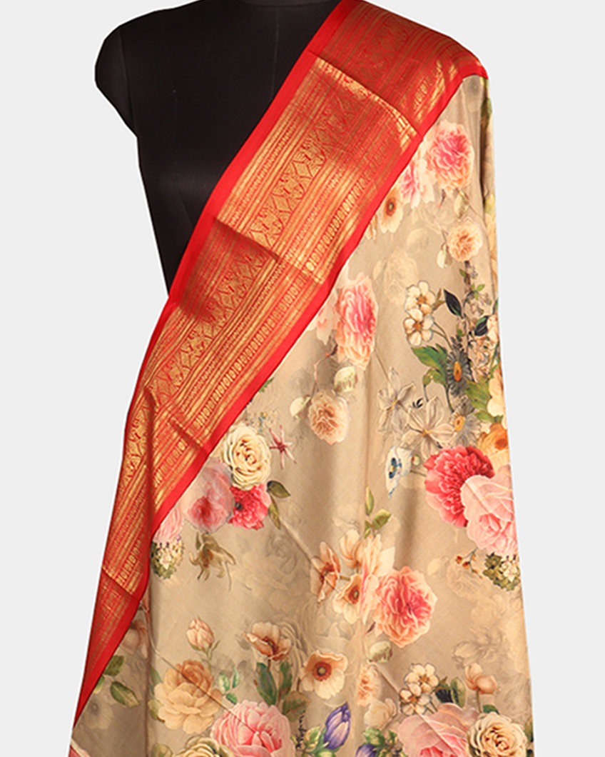 Grey Printed Kanjivaram Silk Dupatta T2288772