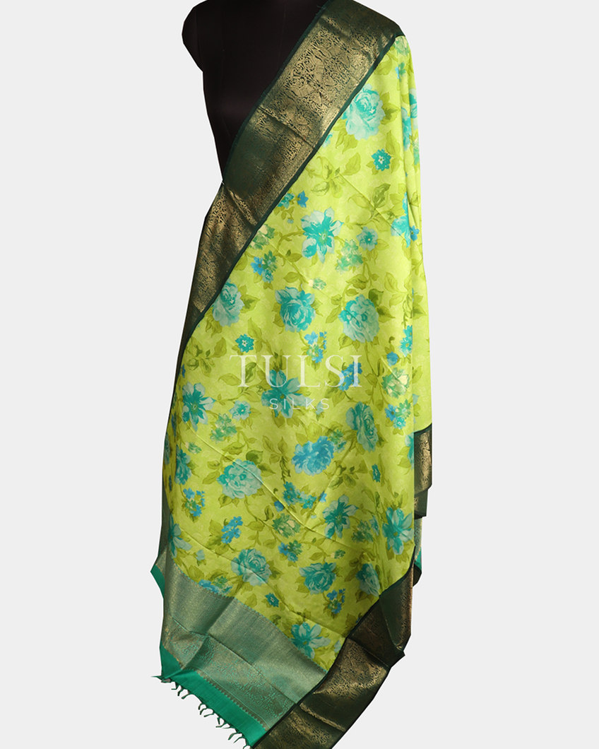 Yellowish Green Printed Kanjivaram Silk Dupatta T217010-image