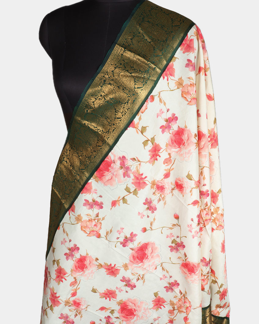 White Printed Kanjivaram Silk Dupatta T2285772