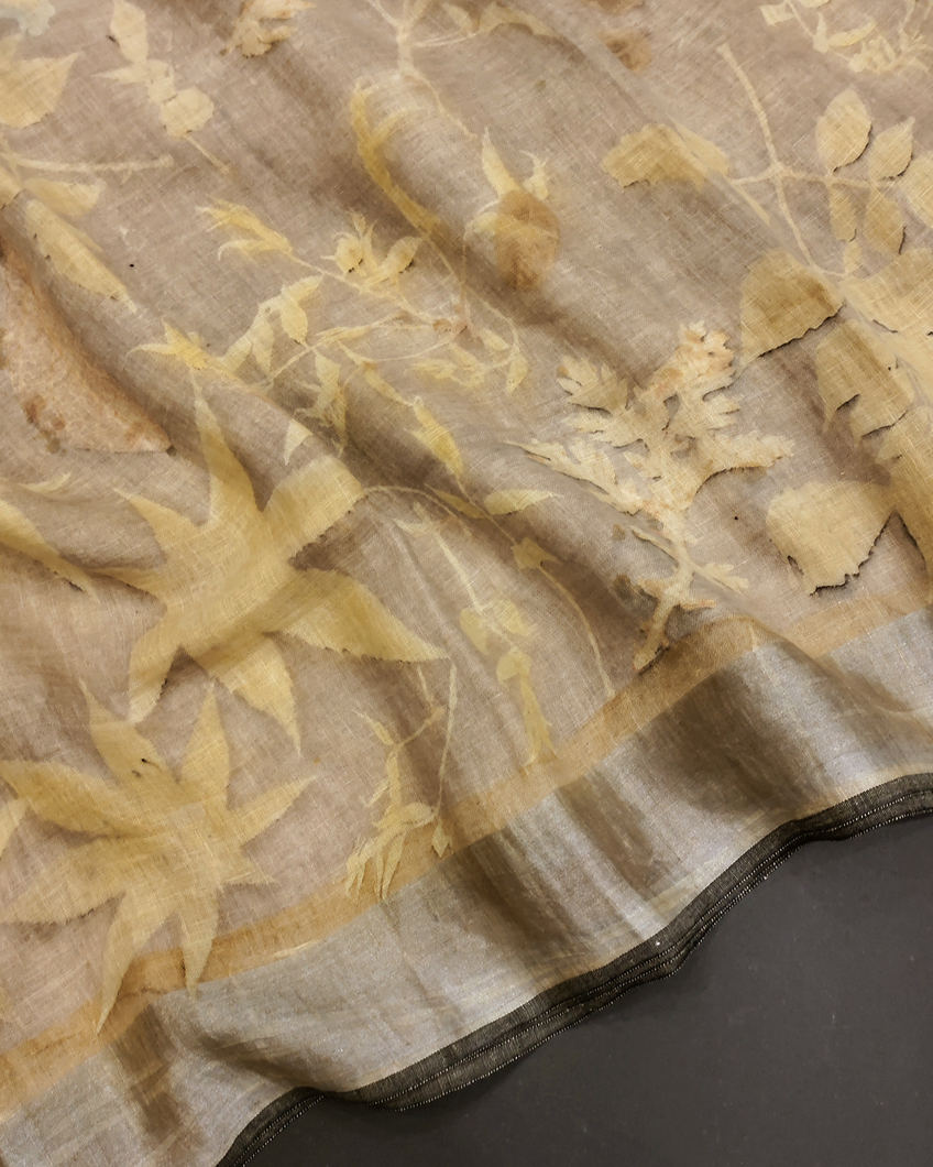Beige Linen Printed Saree T320583-image