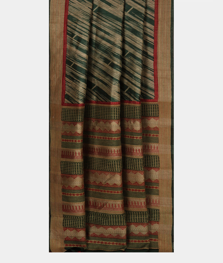 Green And Beige Tussar Printed Saree T3526852