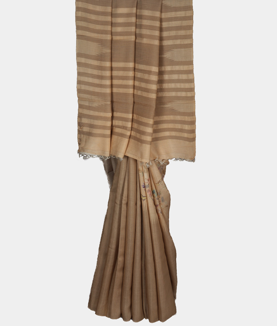 Beige Tussar Printed Saree T3562234
