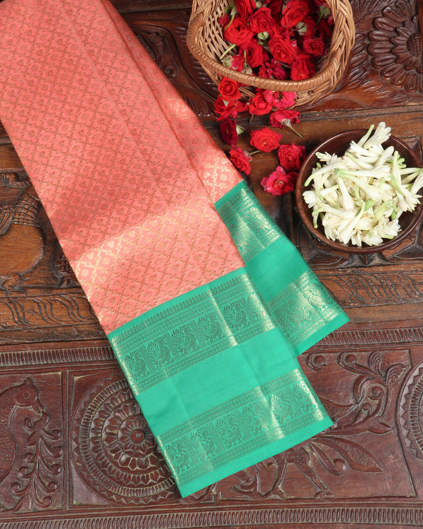 Peach Handwoven Kanjivaram Silk Saree T346105-image