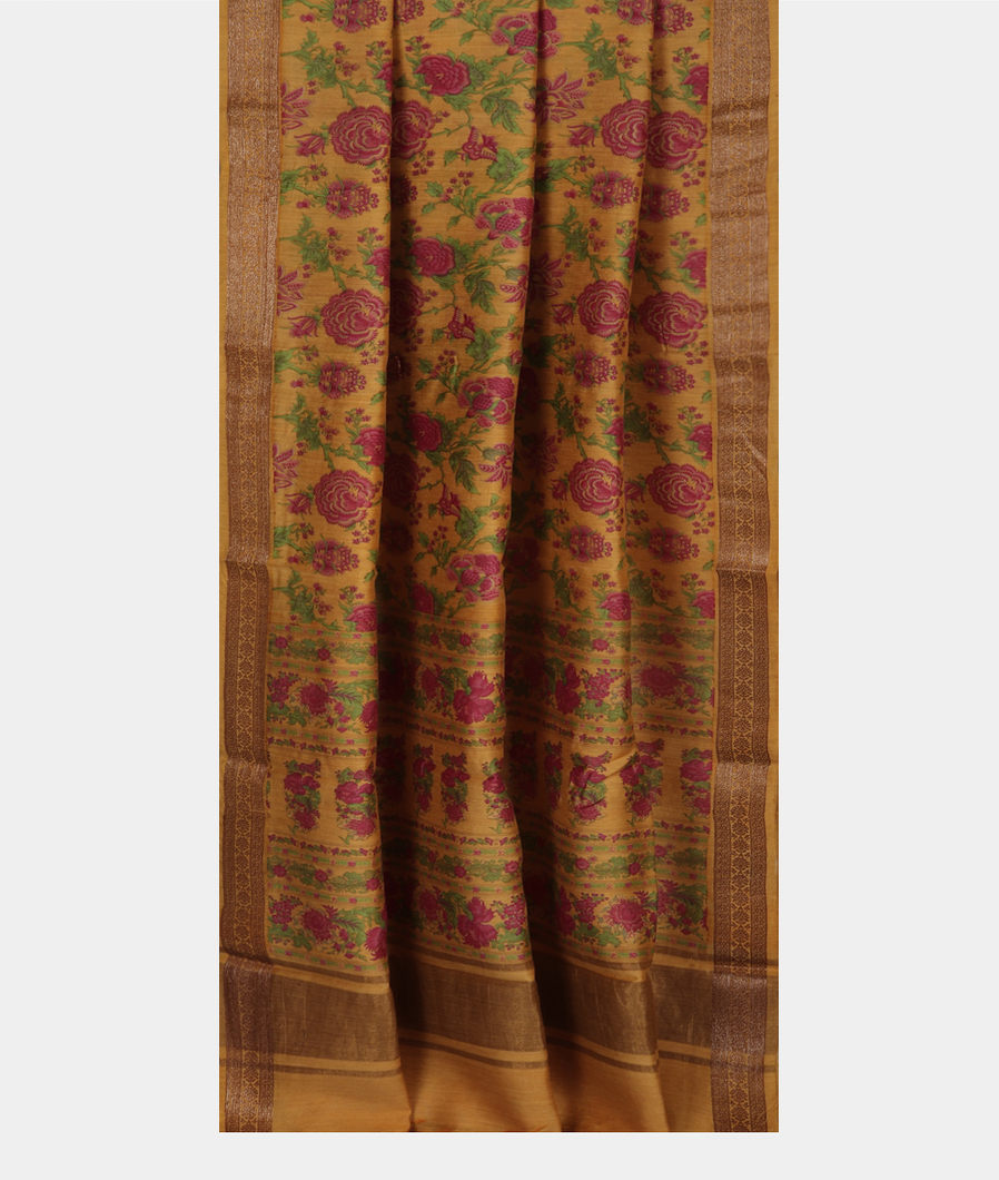 Yellow Tussar Printed Saree T3630262