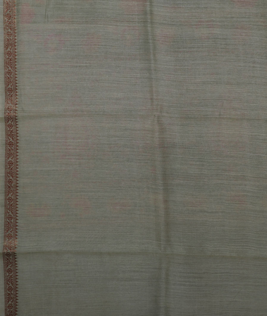 Greenish Grey Tussar Printed Saree T3630383