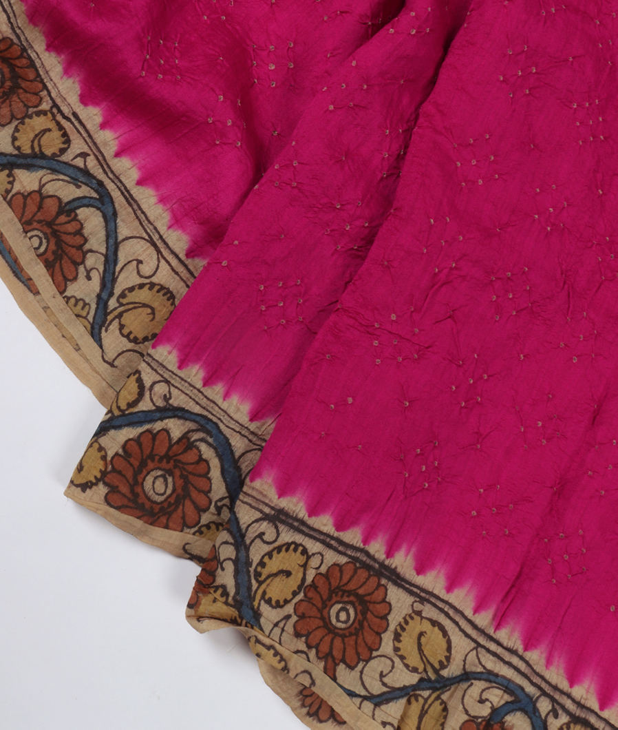 Pink Bandhani Tussar Saree T302505-image