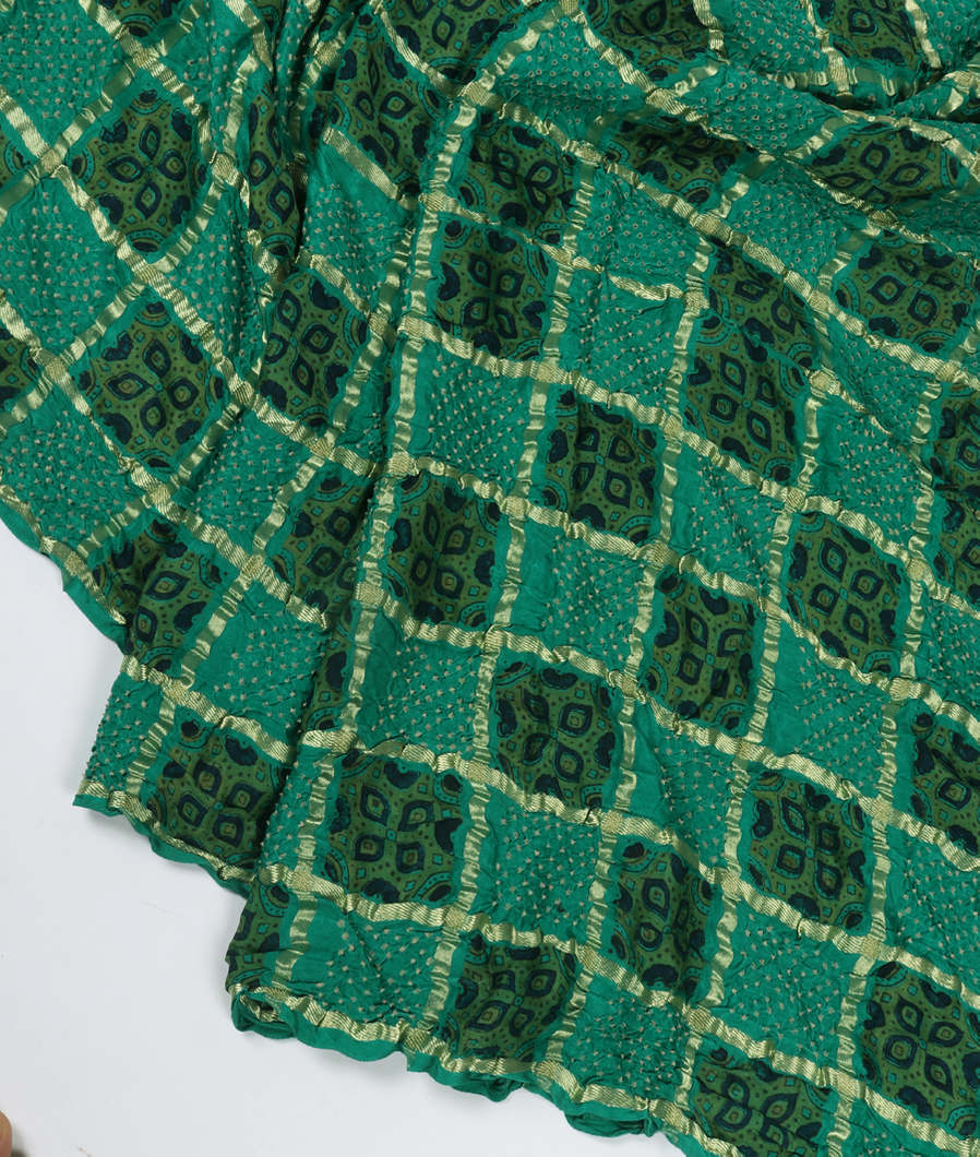Green Bandhani Gajji Silk Saree T302917-image