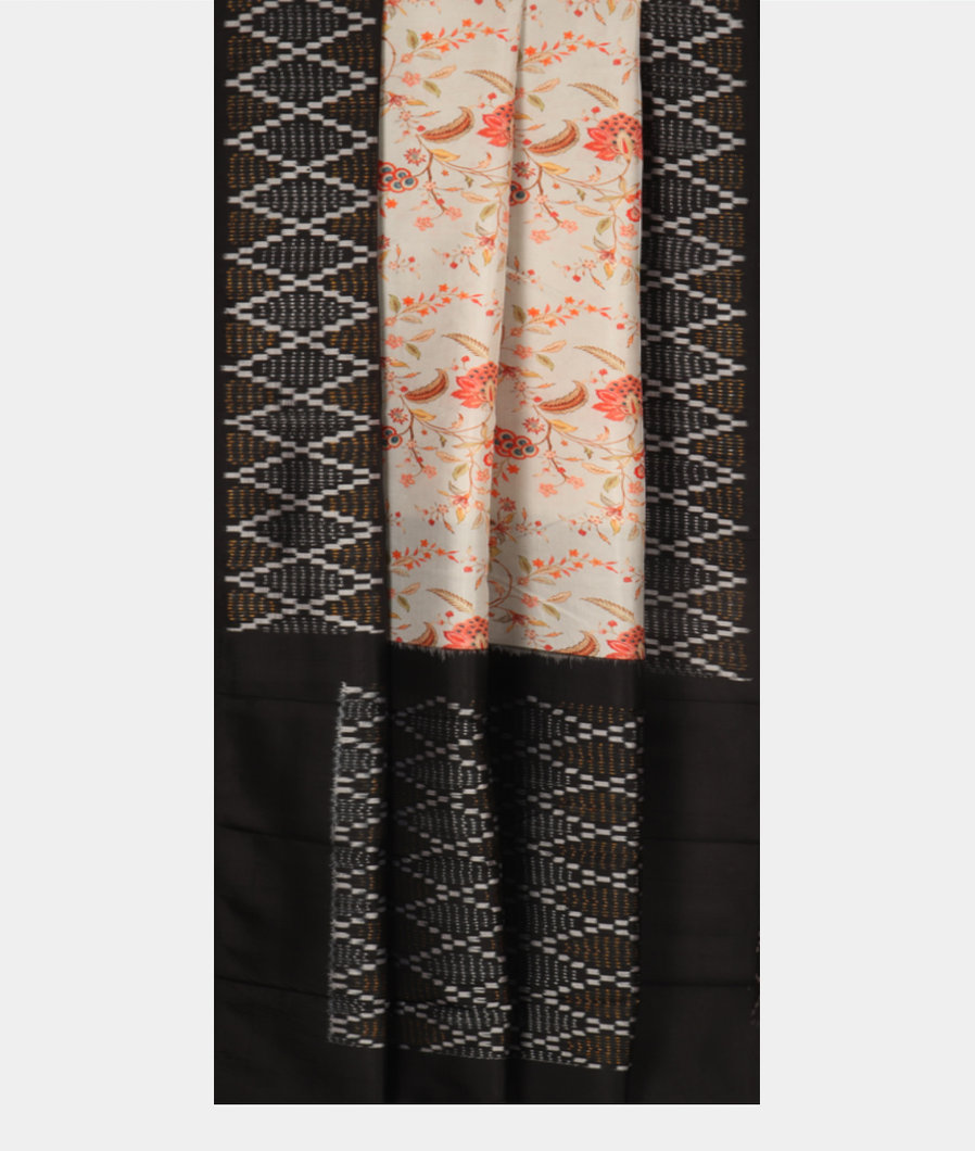 Silver Grey Ikat Silk Saree T3544592
