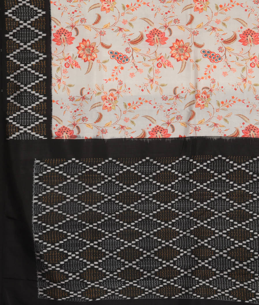 Silver Grey Ikat Silk Saree T3544594