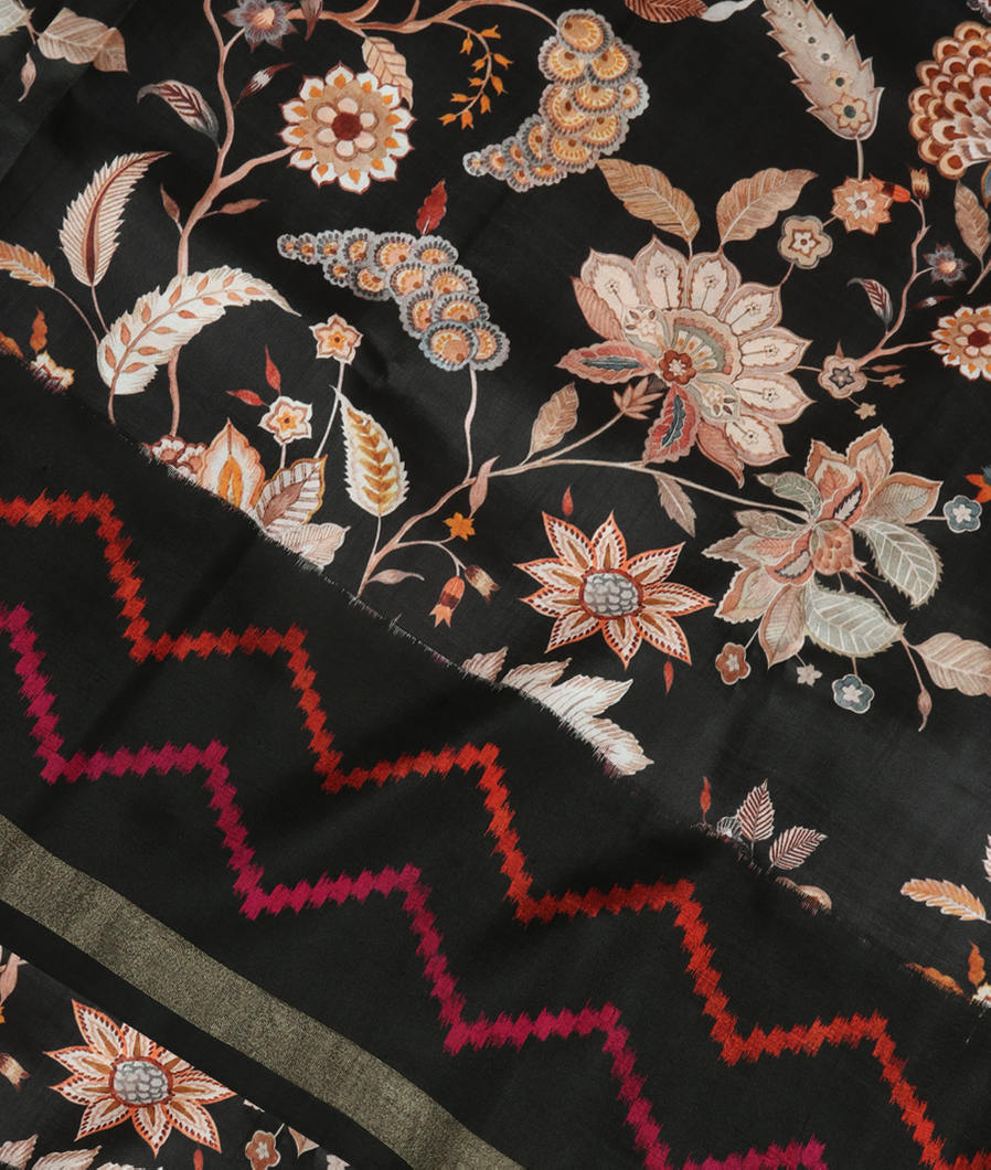 Black Ikat Silk Saree T350972-image