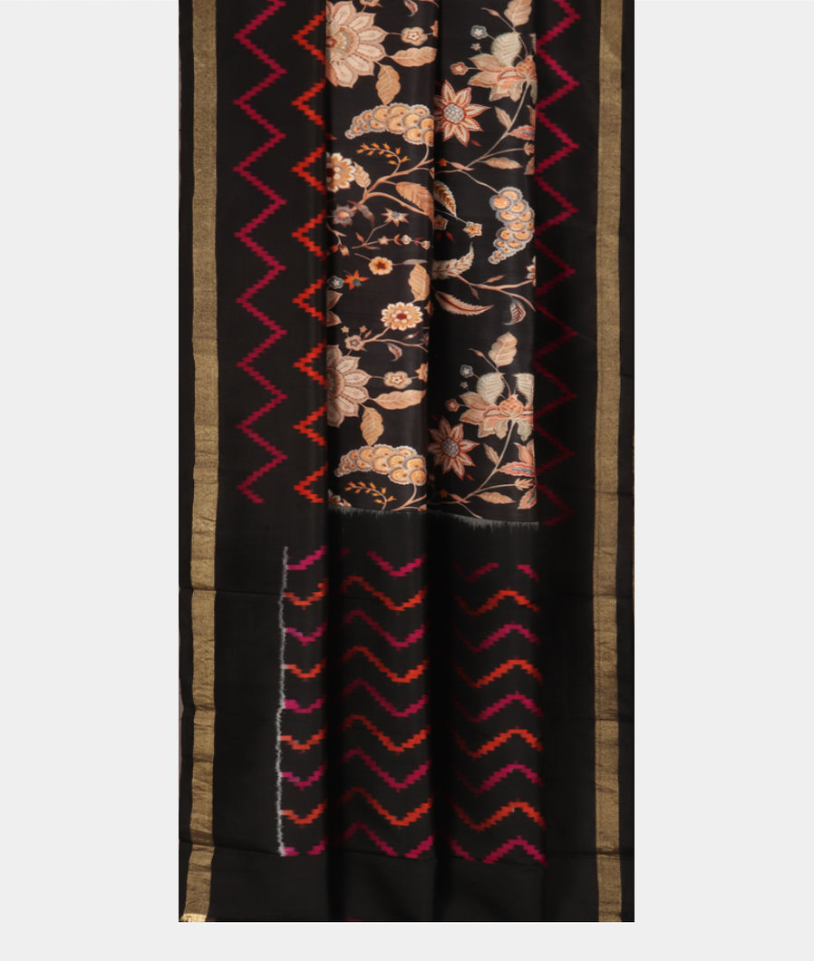 Black Ikat Silk Saree T3509722