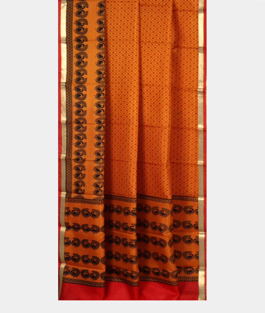 Yellow Printed Silk Saree T162622 L2