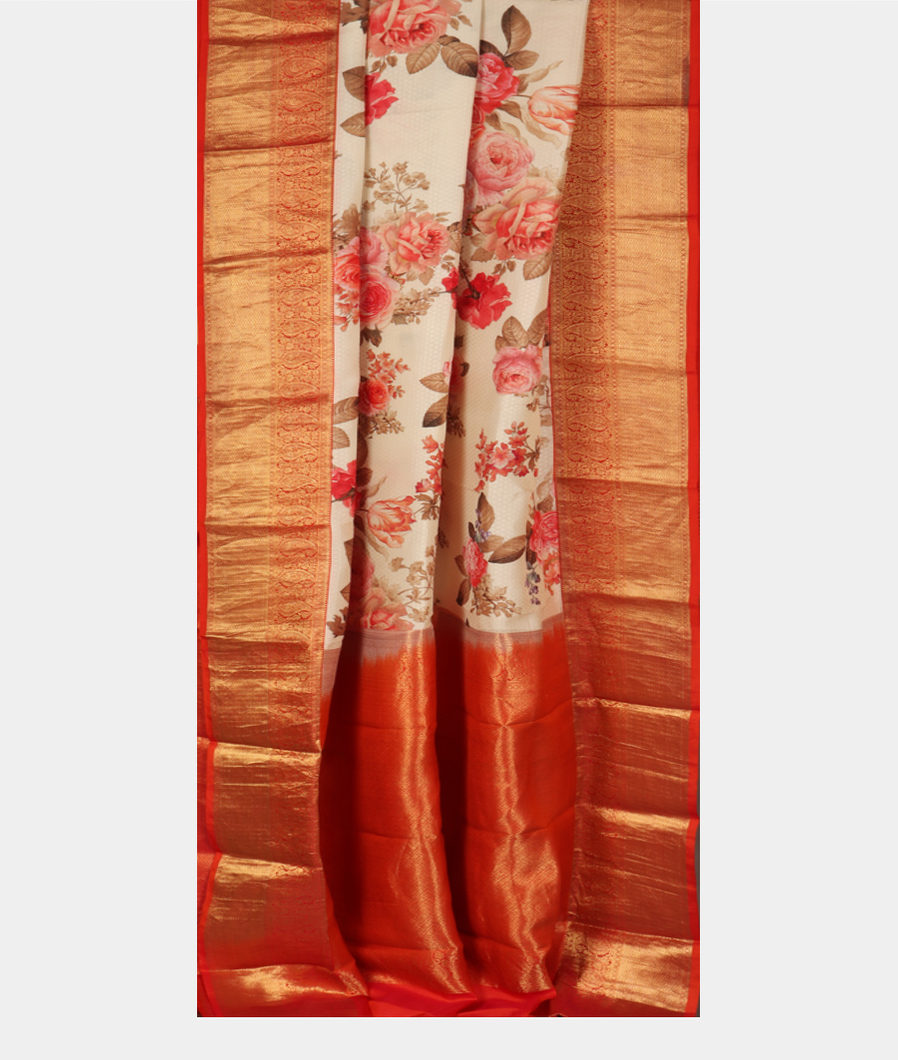 Off-White Printed Soft Silk Saree T3544432