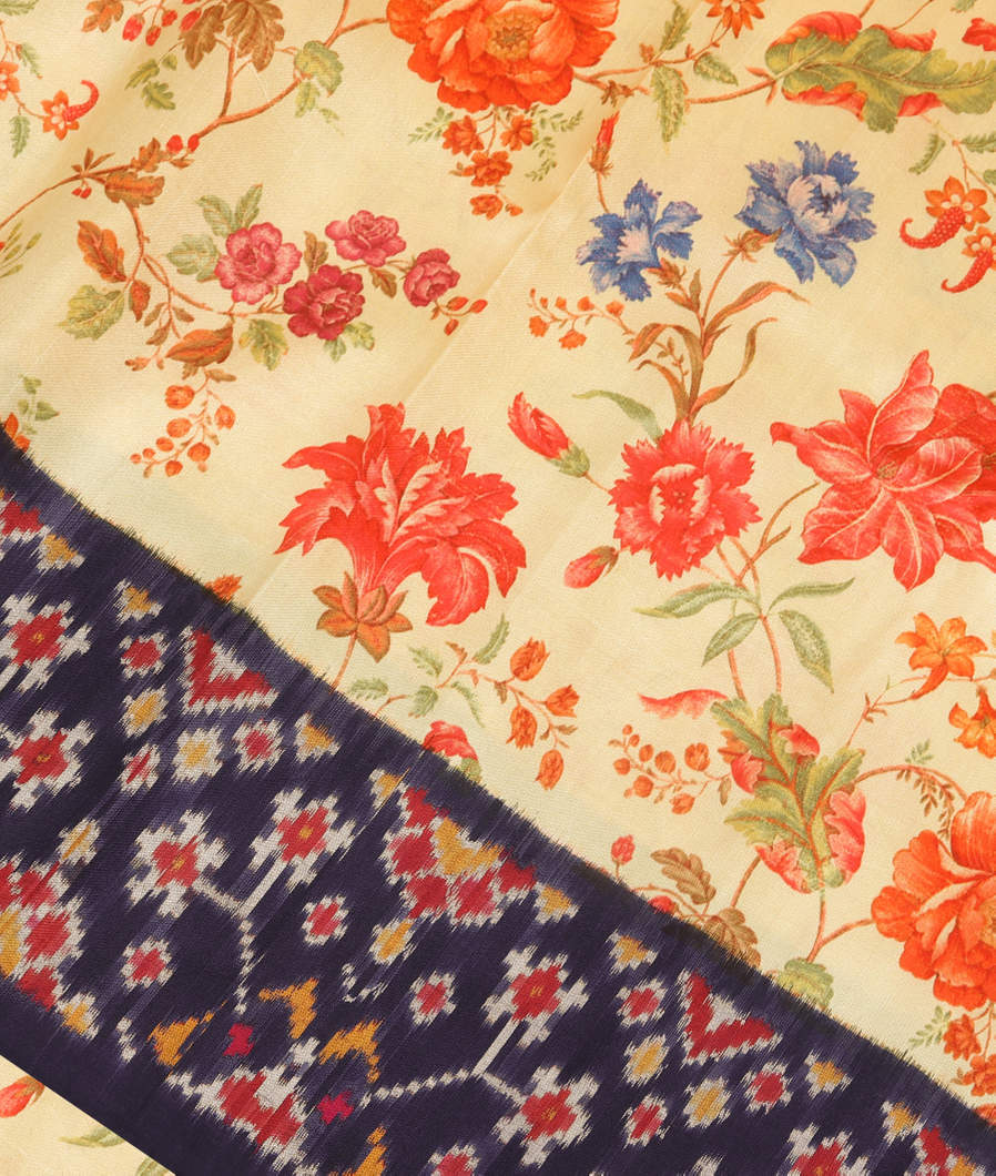 Cream Ikat Silk Saree T268482-image