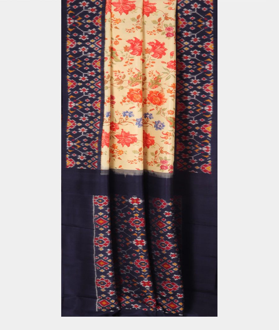 Cream Ikat Silk Saree T2684822