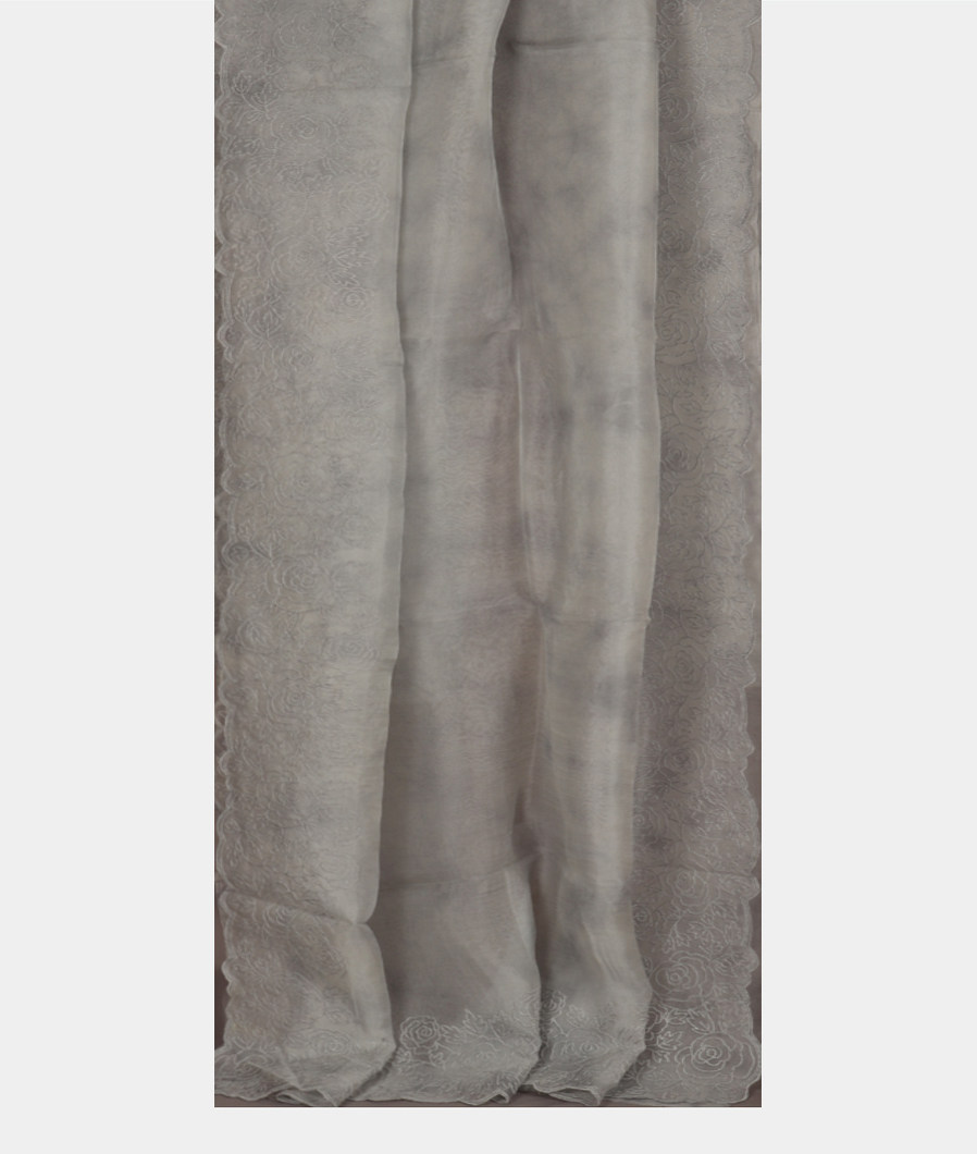 Grey Kora Organza Embroidery Saree T3629622