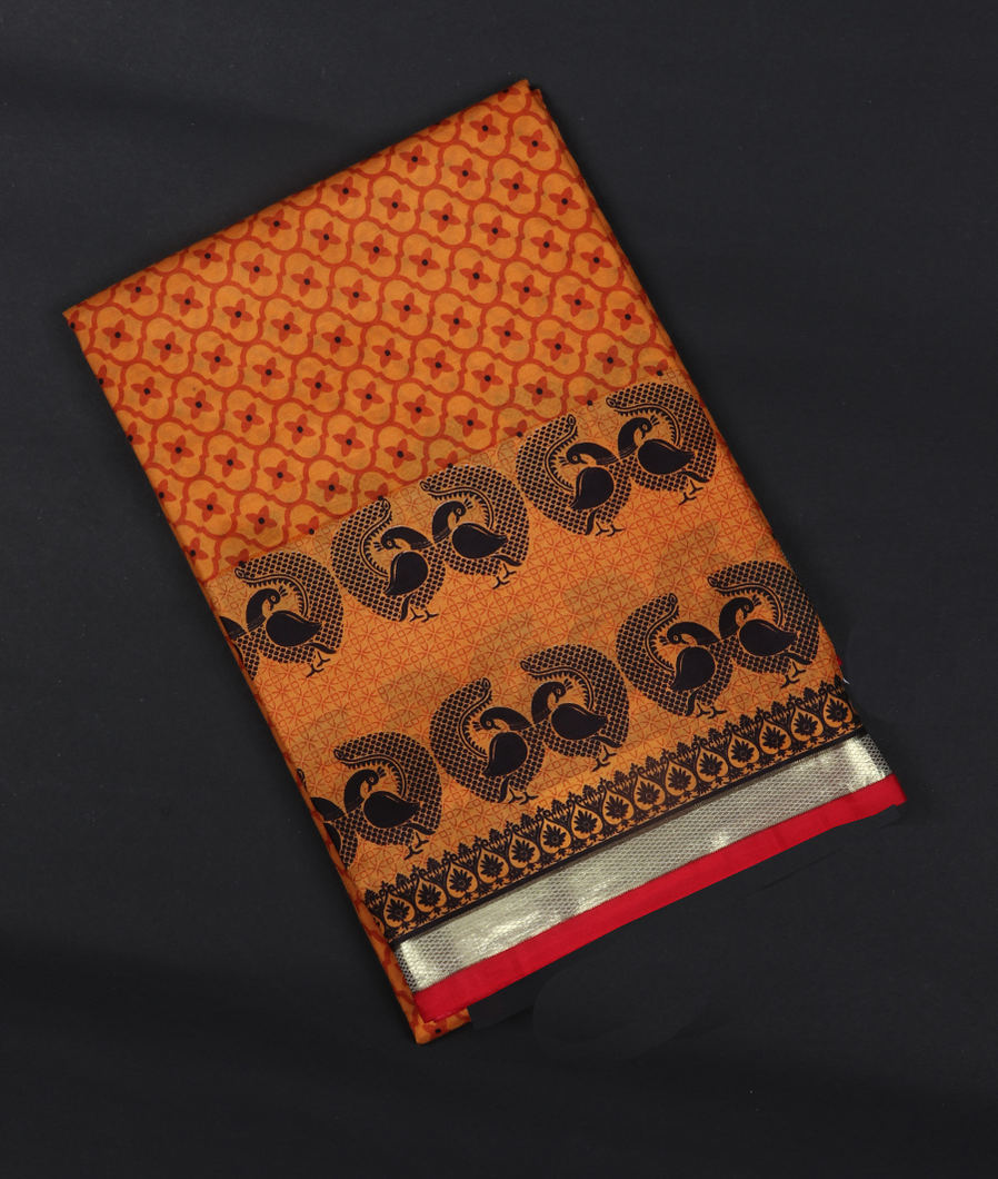 Yellow Printed Silk Saree T162622 L-image