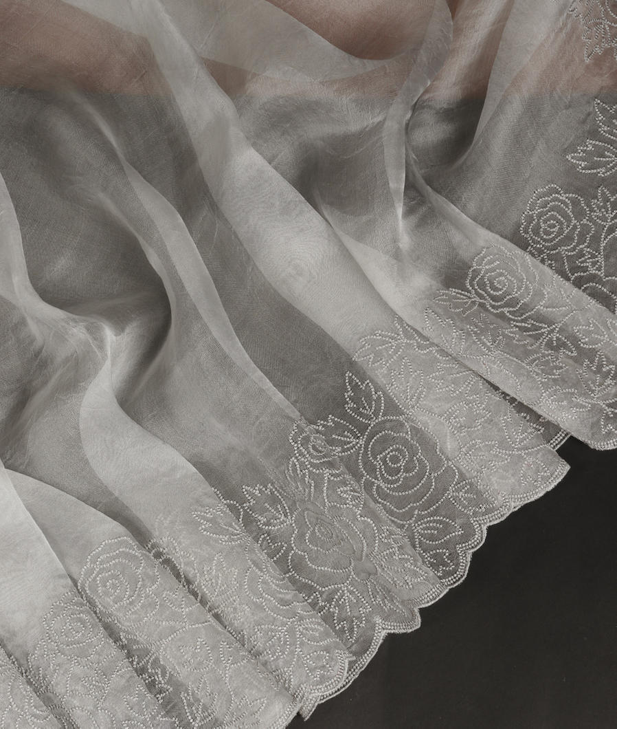 Grey Kora Organza Embroidery Saree T362962-image