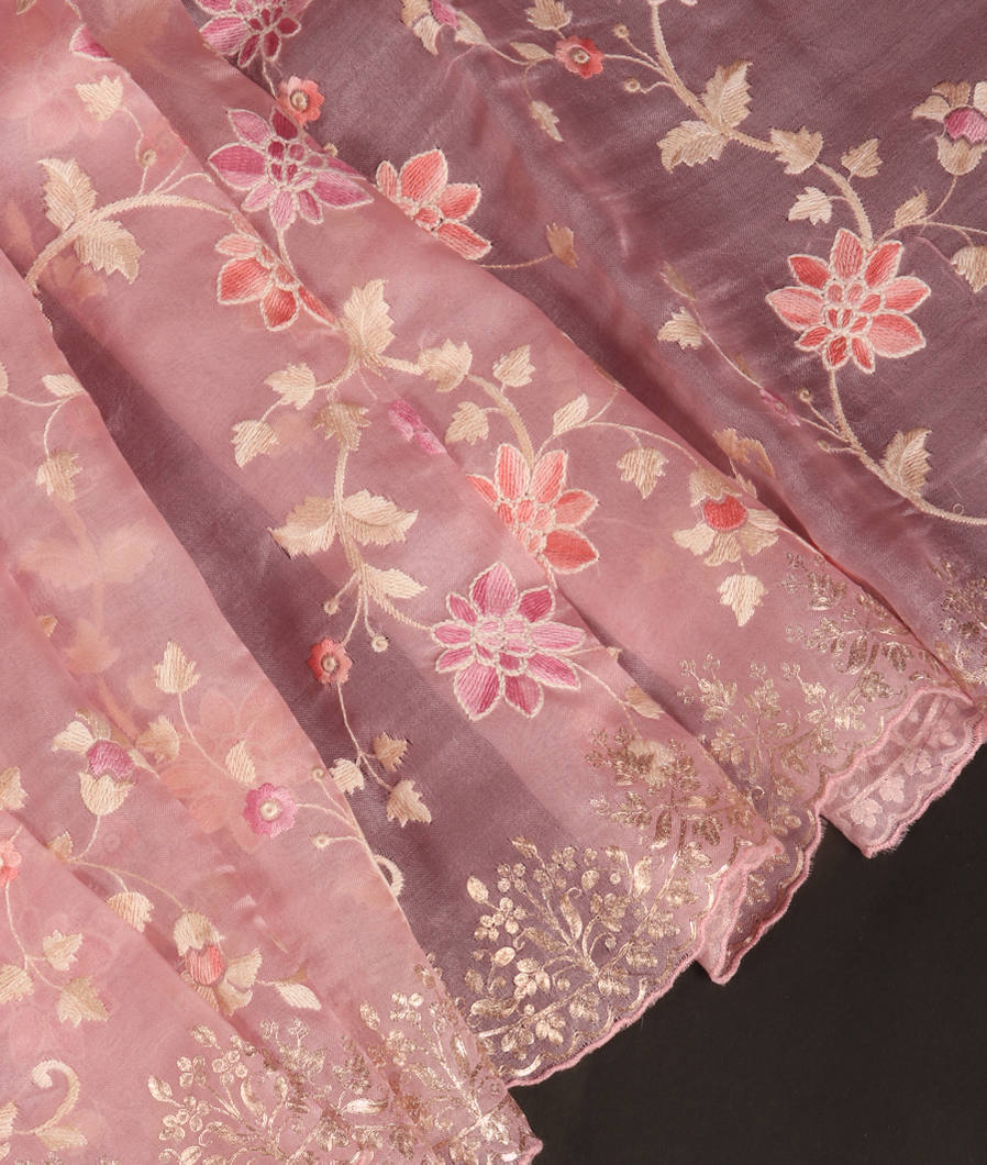 Pink Kora Organza Embroidery Saree T356442-image