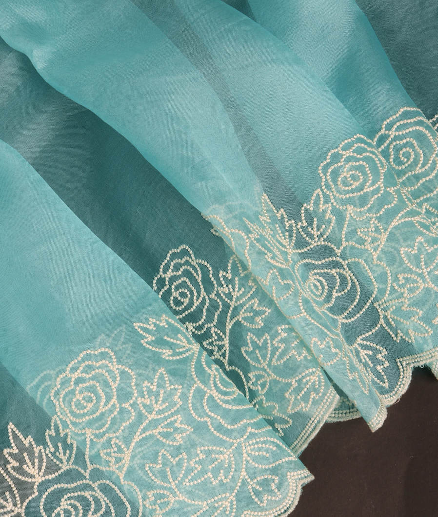 Blue Kora Organza Embroidery Saree T288106-image