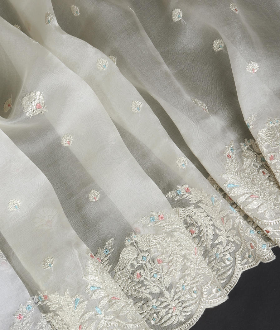 White Kora Organza Embroidery Saree T356452-image