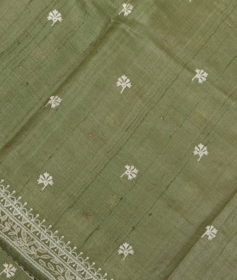 Green Tussar Embroidery Saree T363631-image