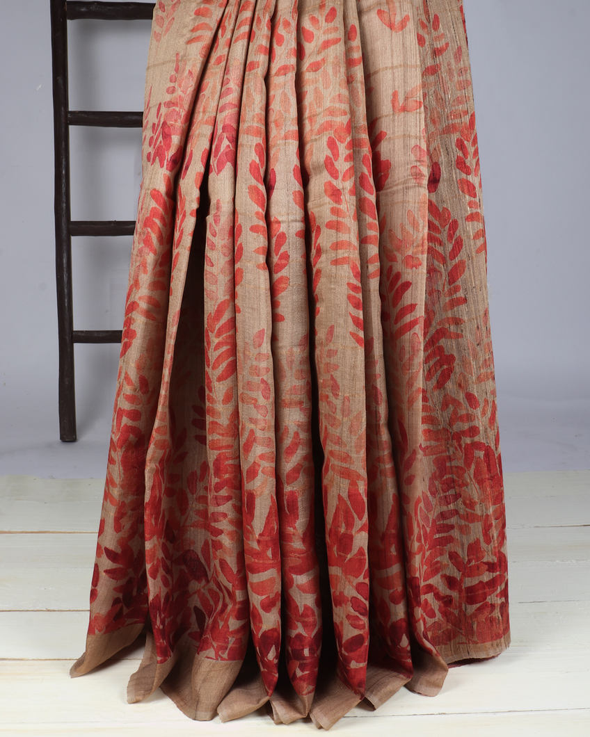 Beige Tussar Printed Saree T3559172