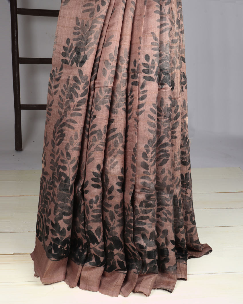 Pinkish Beige Tussar Printed Saree T3559212