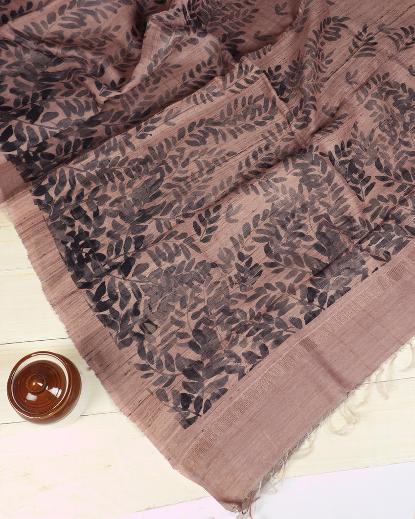 Pinkish Beige Tussar Printed Saree T3559214